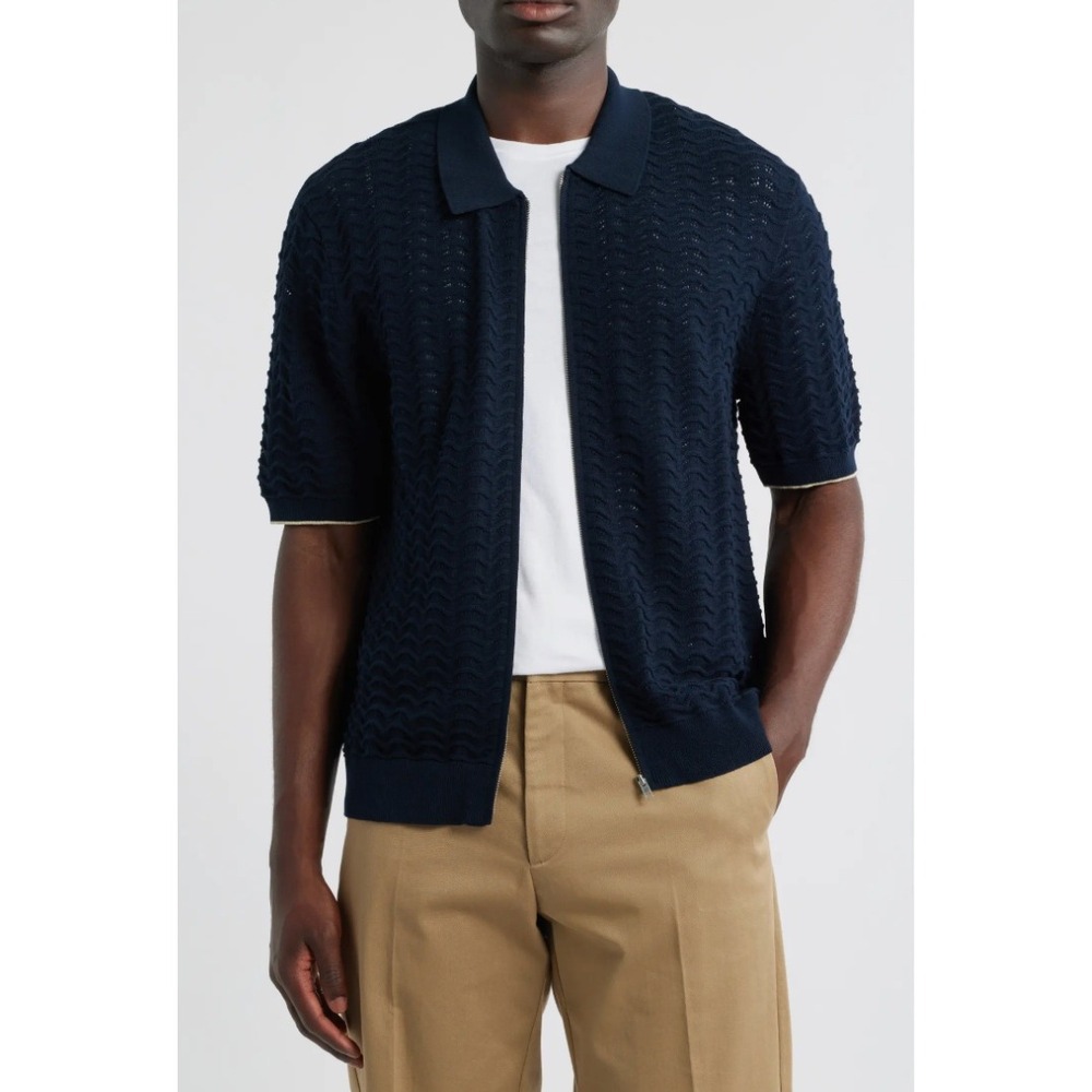 NN. 07 XL Gustav Full Zip Navy Blue Short Sleeve Sweater 100% Organic Cotton
